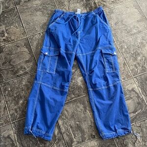 GARAGE Y2K Women’s Vibrant Blue Wide-Leg Cargo Bungee Hem Urban Streetwear Pants